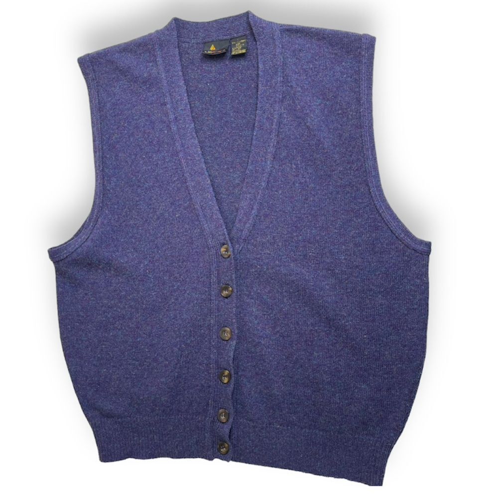 Vintage LizSport Lambswool Button Front Sweater Vest Blue Purple Women Large - Picture 2 of 14